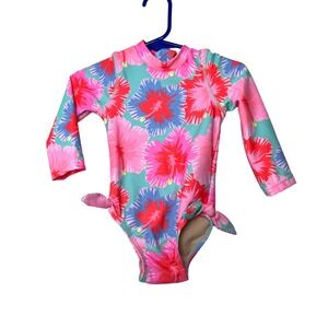 Shade Critters‎ Floral Swimsuit Rash Guard Long Sleeve Tie Sides UPF 50+ 12-18M